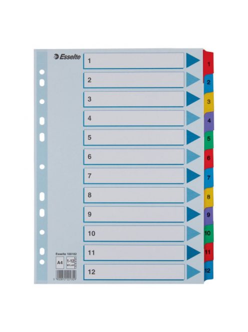 Elválasztólap, A4, regiszteres 1-12 laminált karton fülek 100162 Esselte 