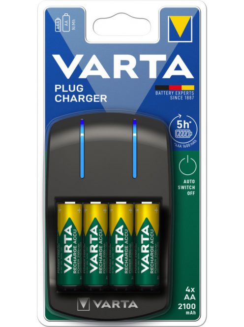 Elemtöltő, akku Plug töltő + 4 db AA 2100 mAH Varta 