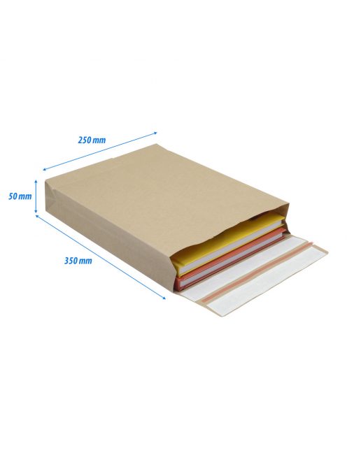 Csomagküldő webshop tasak 250x350x50mm, erős kraft papírból 250 db/doboz, E-green barna