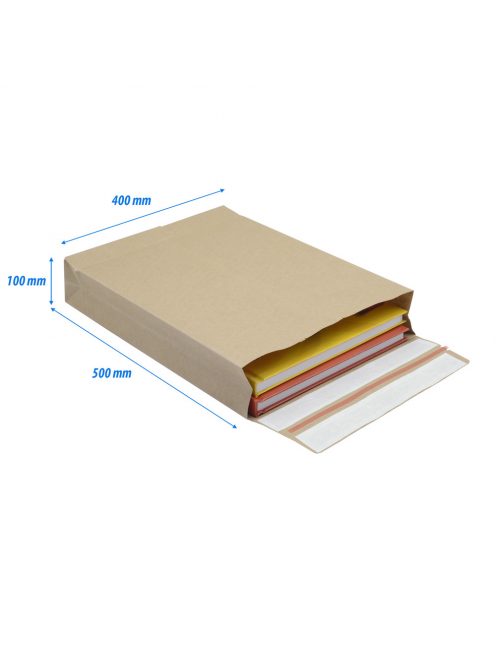 Csomagküldő webshop tasak 400x500x100mm, erős kraft papírból 100 db/doboz, E-green barna