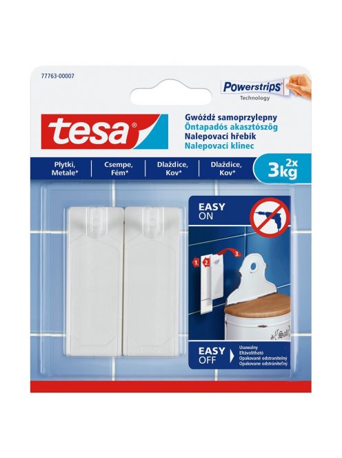 Akasztószög öntapadós, sima felületekhez 3 kg teherbírású 2 darab/bliszter Tesa Powerstrips