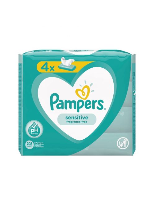 Nedves törlőkendő 4 x 52 lap/doboz Pampers Sensitive