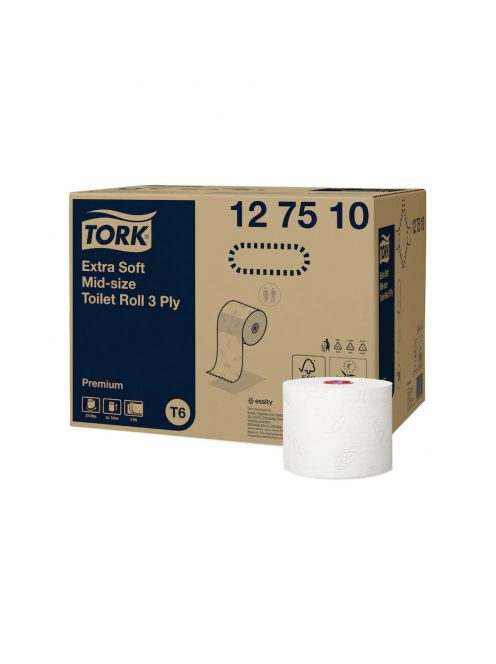 Toalettpapír 3 rétegű duplatekercses átmérő: 13,2 cm 70 m/tek 27 tekercs/karton Premium Mid-size T6 Tork_127510 fehér