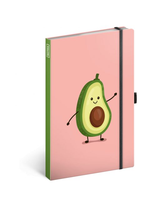 Keménytáblás notesz vonalas krémszínű lapokkal leszorító gumiszalaggal Avocado  130x210mm, Presco