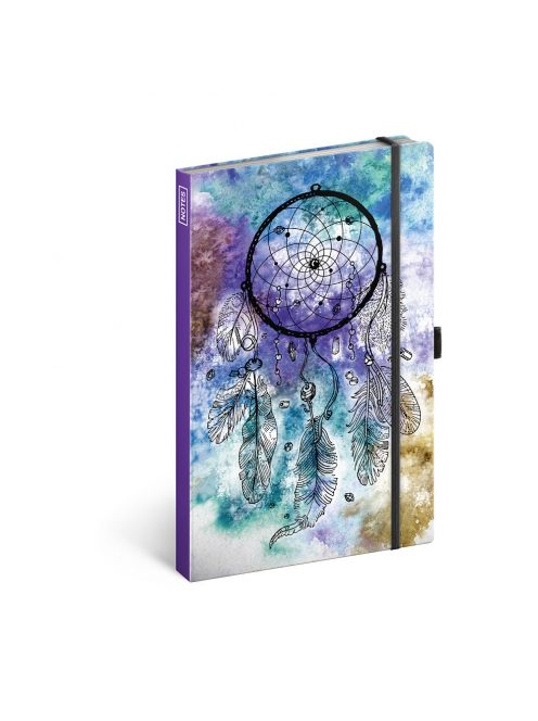 Keménytáblás notesz vonalas krémszínű lapokkal leszorító gumiszalaggal Dream Catcher  130x210mm, Presco