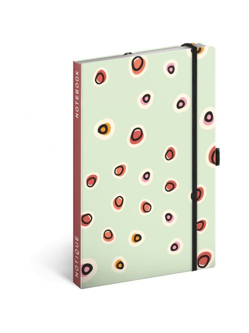 Keménytáblás notesz vonalas krémszínű lapokkal leszorító gumiszalaggal Dots  130x210mm, Presco