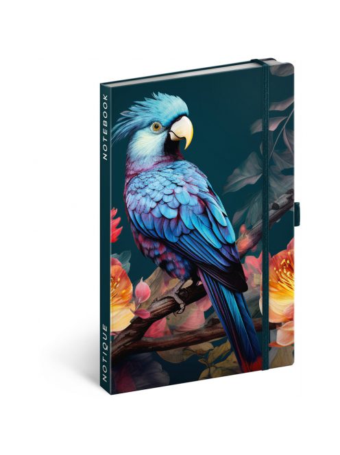 Keménytáblás notesz vonalas krémszínű lapokkal leszorító gumiszalaggal Parrot 130x210mm, Presco