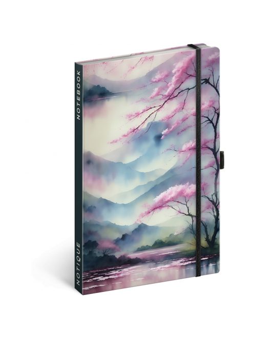 Keménytáblás notesz vonalas krémszínű lapokkal leszorító gumiszalaggal Sakura 130x210mm, Presco