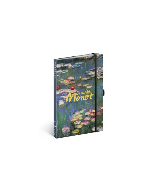 Keménytáblás notesz vonalas krémszínű lapokkal leszorító gumiszalaggal Claude Monet 130x210mm, Presco