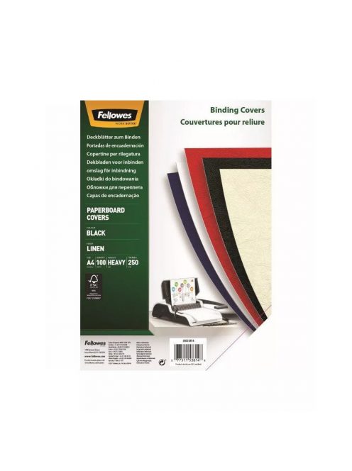 Hátlap, A4, 250 g, vászonhatású, Fellowes® Linen, 100 db/csomag, fekete