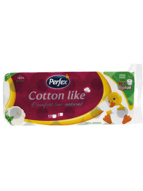 Toalettpapír 3 rétegű kistekercses 100% cellulóz 10 tekercs/csomag Cotton Line Comfort Line Natural Boni Perfex fehér