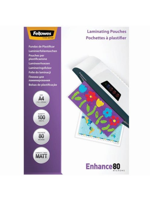 Lamináló fólia, A4, 80 mikron, matt, 100 db/doboz, Fellowes® 