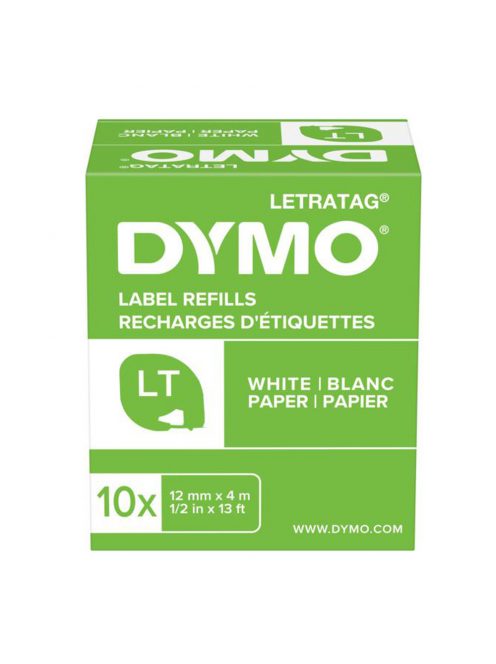 Feliratozógép szalag Dymo Letratag S0721510/59421 papír 12mmx4m, ORIGINAL fekete/fehér