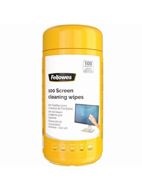 Tisztítókendő, képernyőhöz, Fellowes® 100lap,/csomag, 