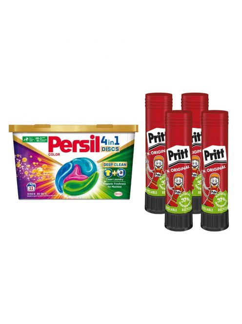 Ragasztóstift 11 g  AKCIÓS CSOMAG + Persil Discs Color mosókapszula 100x11 g (4x25 db ) stift Pritt