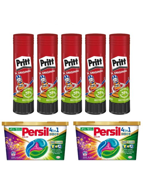 Ragasztóstift 43 g AKCIÓS CSOMAG + 2 db Persil Discs Color mosókapszula 100x43 g (10x10 db ) stift Pritt