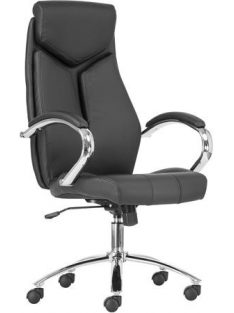   Főnöki szék, műbőr borítás, króm lábkereszt, "KENT", fekete/fekete