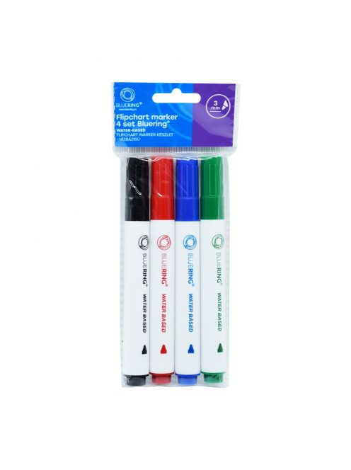 Flipchart marker készlet, rostirón vizes kerek végű 3mm, Bluering®, 4 klf. szín