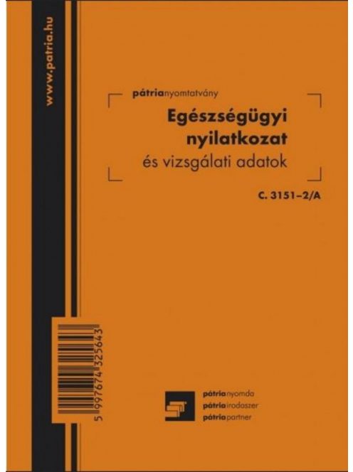 Egészségügyi nyilatkozat és vizsgálati adatok 8 lapos füzet