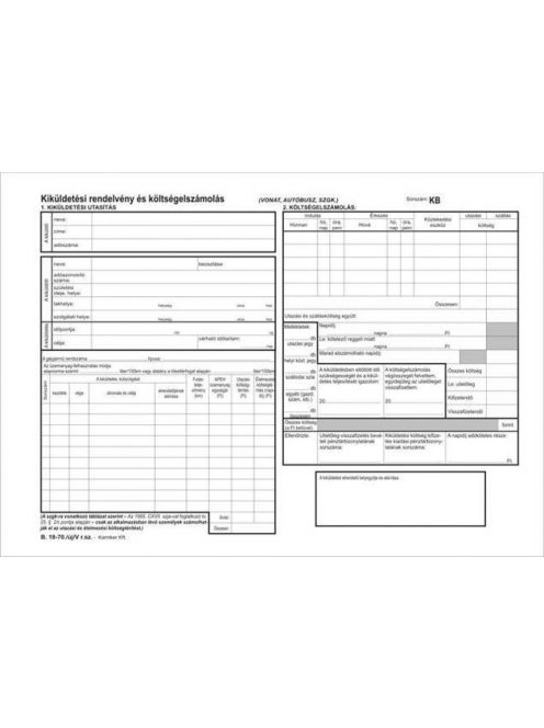 Belföldi kiküldetési rendelvény és költségelszámolás 25x2lapos tömb A4, fekvő B.18-70/UJ/V